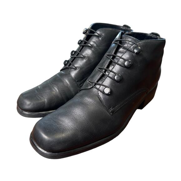 Liz Baker Shoes - Vintage Y2K Liz Baker Square Toe Lace Up Witchy Booties 1" Heel Whimsigoth Fairy